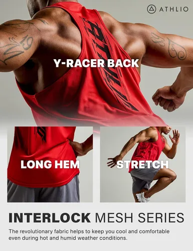 Vista 5 de ATHLIO - Camiseta deportiva sin mangas para hombre, Dry Fit, espalda en Y, para entrenamiento muscular, fisicoculturismo, gimnasio, paquete de 3