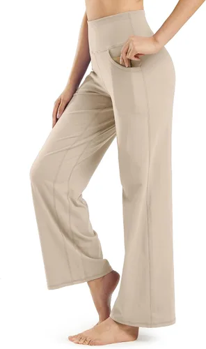 Vista 6 de Promover - Pantalones anchos para mujer, pantalones de yoga con bolsillos, cintura alta, elásticos, pantalones de chándal, talla pequeñaregularalta