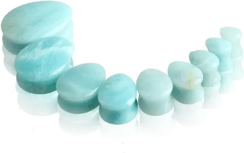 Vista 5 de NewZenro Túneles de tapones para los oídos de amatista Tiendaita orgánica con piedra natural, dilatador, aretes de lágrima, doble acampanada, juego