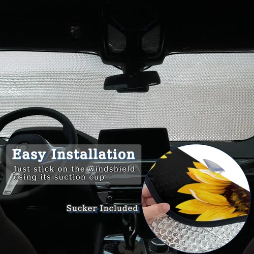 Vista 5 de Parasol plegable para parabrisas de automóvil, con diseño de girasol, reflector de rayos UV, parasol floral amarillo, visera solar universal