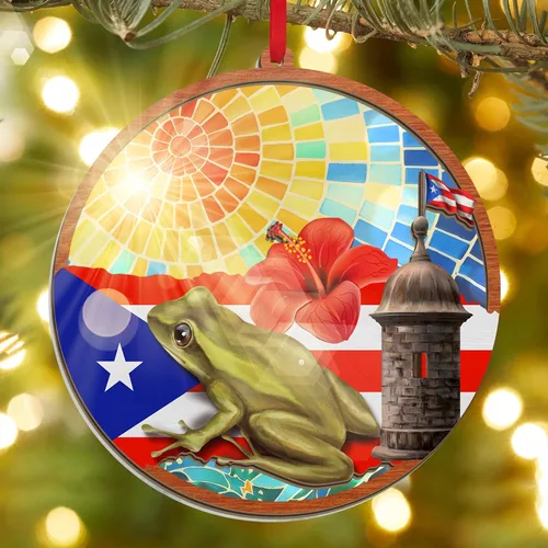 Vista 15 de FLAGWIX Regalos de Navidad de Puerto Rico para mujeres y hombres, adornos de madera 2025 para decoración de árboles, adorno de Navidad de Puerto