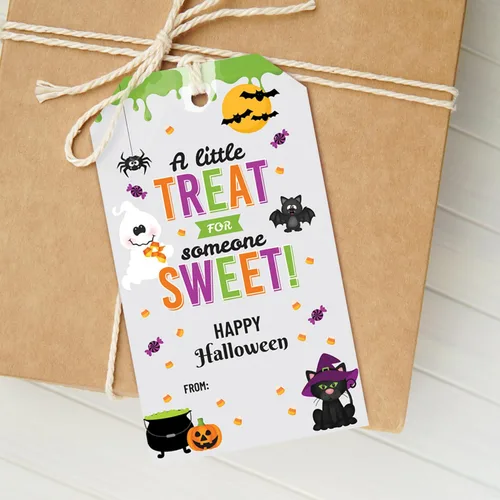 Vista 3 de 25 etiquetas de regalo de comida de Halloween para niños o adultos, etiquetas divertidas de vacaciones para galletas, dulces o regalos fabricados