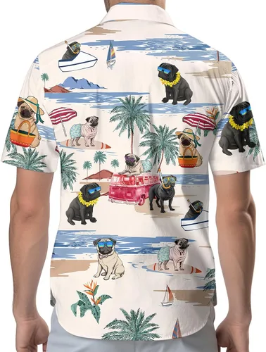 Vista 2 de GEPOS Camisa hawaiana casual para amantes de los perros, unisex, camisa de manga corta con botones para dueños de mascotas para hombres y mujeres