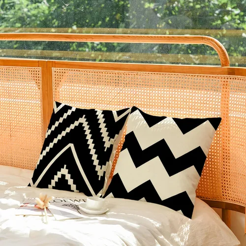 Vista 5 de YeeJu - Funda de cojín cuadrada de lino y algodón con diseño geométrica. Funda de almohada, para exterior, hogar, sofá.
