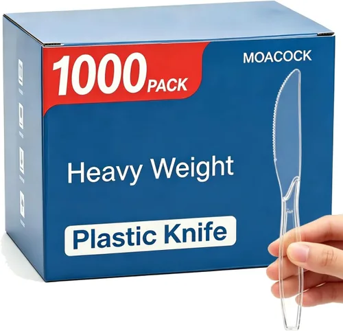 Vista 9 de MOACOCK 200 cuchillos de plástico transparente, cucharas desechables pesadas, cubiertos de plástico, cubiertos de plástico transparente a granel