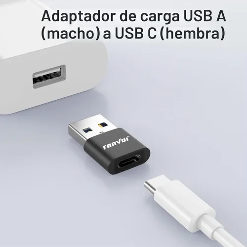 Vista 3 de Paquete de 4 adaptadores USB a USB C, cargador USB C hembra a A macho tipo C compatible con Apple MagSafe, iPhone 11, 12, 13, 14 Pro Max, Samsung