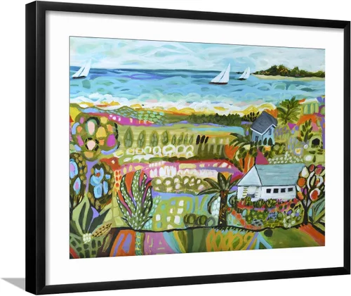 Vista 6 de ART.COM Karen Fields - Lienzo enmarcado para pared, diseño de fantasía náutica, decoración escénica, 16 x 12 pulgadas, marco negro con paspartú