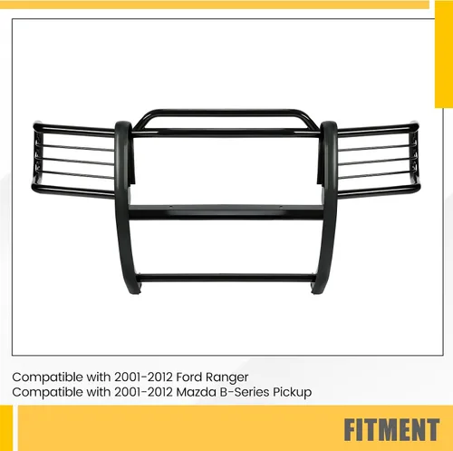 Vista 2 de KUAFU Protector de parachoques compatible con Ford Ranger Mazda Serie B pickup 2001-2012 con placa antideslizante, barra bull, parachoques
