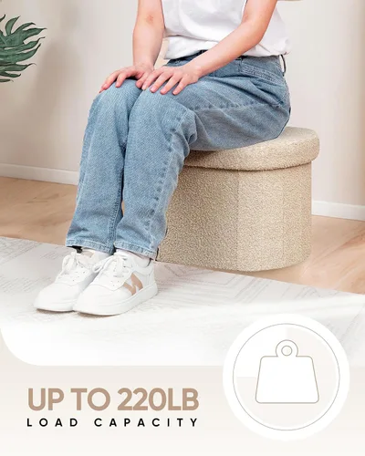 Vista 6 de B FSOBEIIALEO Otomana de Almacenamiento para Dormitorio, Reposapiés Otomano Plegable de Almacenamiento Boucle, Cubo Otomano Plegable Pequeño de Beige