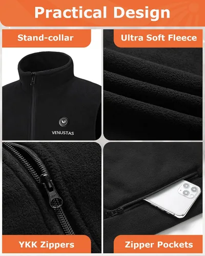 Vista 4 de Venustas Chaleco térmico de forro polar para hombre con batería de 7.4 V, chaleco eléctrico aislado ligero