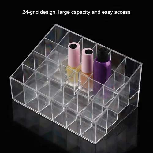 Vista 7 de Transparent Lipstick Holder Plastic Makeup Organizer 24 Grids Nail Polish Storage for Home and Salons