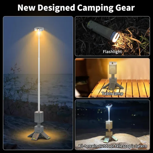 Vista 4 de Linterna de campamento, 14000 mAh, luces telescópicas recargables para campamento, soporte magnético integrado con altavoz, linterna LED portátil