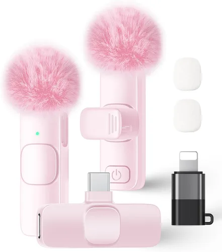 Vista 11 de Paquete de 2 micrófonos de solapa inalámbricos para iPhone, iPad y teléfono Android, micrófono de solapa Plug and Play, micrófono inalámbrico