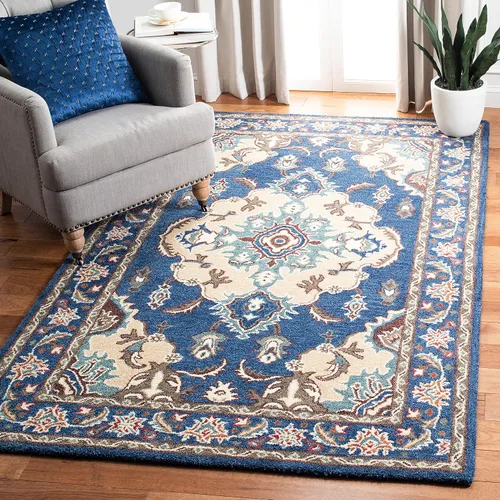 Vista 8 de SAFAVIEH Antiquity Collection - Alfombra de pasillo, 2 pies 3 pulgadas x 8 pies, azul y marfil, hecho a mano, lana oriental tradicional, ideal