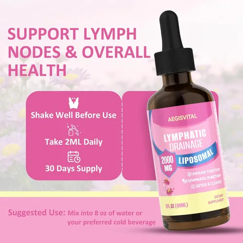 Vista 8 de Gotas de drenaje linfático liposomal, apoyo linfático con equinácea, diente de león, cúrcuma, bardana, saúco y caléndula, apoyo del sistema