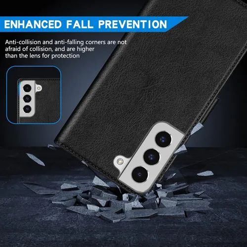 Vista 7 de ZZXX Funda tipo cartera para Samsung Galaxy S22 con bloqueo RFID, ranura para tarjetas, función atril, cierre magnético, funda protectora de cuero