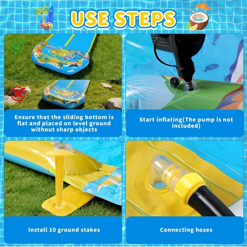 Vista 6 de Toboganes de agua y toboganes de agua dobles de 40 pies con 2 tablas de bodyboard, toboganes de agua inflables gigantes para niños y adultos, patio