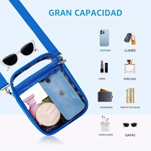 Vista 4 de Paxiland Clear Bag for Stadium Events, 8.7"x7"x3"PU Leather Clear Purse Azul