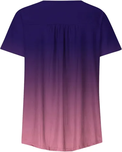 Vista 2 de Blusas elegantes para mujer, estilo Henley, cuello en V, manga corta, talla grande, ajuste cuadrado, con botones frontales, blusas de manga corta