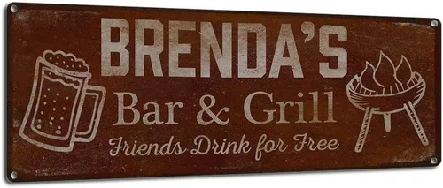 Vista 116 de Adam's Bar and Grill Friends Drink for Free, cartel de aluminio de 5.75 x 15.5 pulgadas, accesorios personalizados para bar y decoración de pared