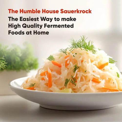Vista 3 de Humble House "Sauerkrock" Fermentación Crock con pesas esmaltadas – tradicional estilo alemán sellado al agua diseño para fermentación Sauerkaut