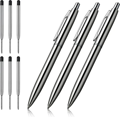 Vista 9 de ChaoQ 6 bolígrafos retráctiles de metal, para regalo, negocios, oficina, tinta negra de punta media de 1.0mm, 12 repuestos extra reemplazables