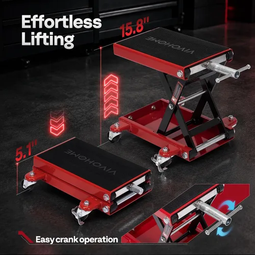 Vista 3 de VIVOHOME Elevador de motocicleta 1100 libras Scissor Lift Jack con ruedas