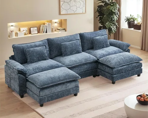 Vista 38 de Sofá Seccional, Sofá Modular Cloud con Otomana, Sofás Cama de Asiento Profundo con Almohadas Decorativas, Cómodo Sofá de Dos Plazas de Chenilla