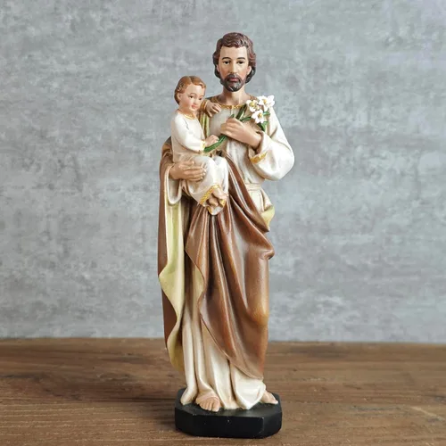 Vista 2 de BC - Estatua católica de San José y el Niño Jesús, 6 pulgadas de alto, pintada a mano, figura católica con detalles finos, patrón de la familia