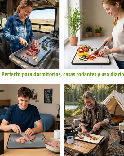 Vista 6 de Tabla de cortar de titanio no tóxica para cocina, tablas de cortar de titanio de grado alimenticio 2 en 1 de doble cara, alfombrilla de corte