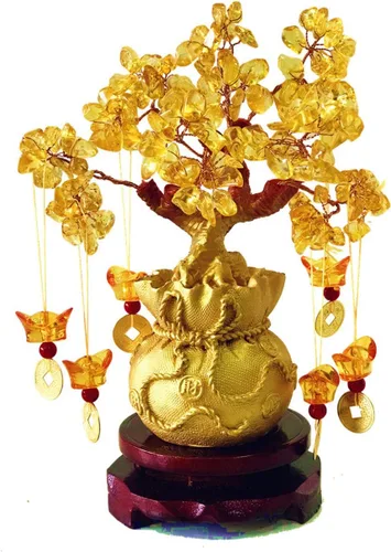 Vista 7 de Árbol de la Abundancia de Feng Shui de citrino/Árbol de Dinero de citrino y Árbol de citrino, Árbol de Cristal de Grifo/Árbol de Fortuna de Dragón