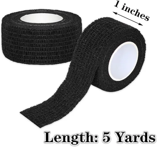 Vista 2 de Tindobewan Envoltura de vendaje autoadhesiva, 1 pulgada, 8 rollos, color negro Vendaje cohesivo transpirable Vet Tape Vendaje adhesivo elástico