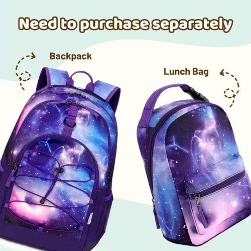 Vista 6 de Choco Mocha Mochila escolar para niñas de 18 pulgadas, Galaxia morada, Classic