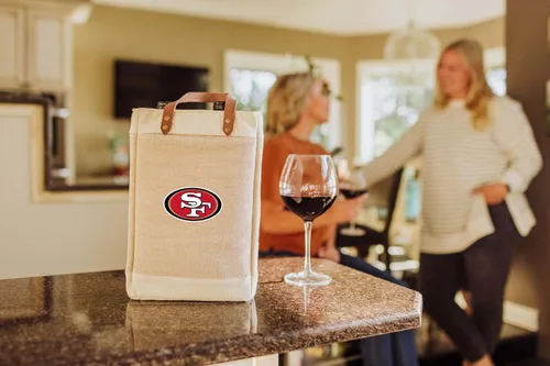 Vista 2 de PICNIC TIME NFL Pinot - Jute 2 Bottle Insulated Wine Bag - Wine Tote Bag - Wine Gift Bag, (Beige)
