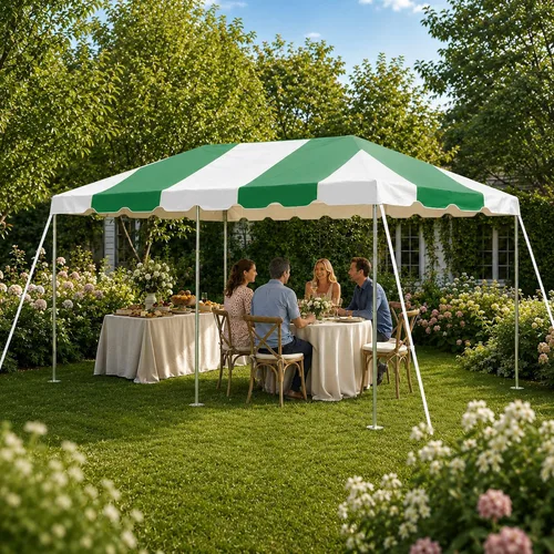 Vista 14 de Party Tents Direct Carpa para Fiesta de 20x30 - Marco de Acero - Gazebo al Aire Libre, Pabellón, Sombrilla para Sol, Refugio para Acampada - Verde