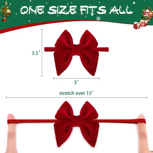 Vista 4 de YanJie Diademas de Navidad para bebé y niñas, lazos de terciopelo para recién nacidos, lazo de marinero, diadema de nailon, suave y elástico, lazo