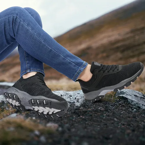 Vista 5 de JABASIC Zapatos de senderismo para mujer tenis de senderismo de punto para exteriores
