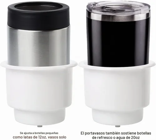 Vista 5 de Amarine Made Soporte empotrado para latas y bebidas de plástico con drenaje para barco, coche y marina, 3 piezas, color blanco
