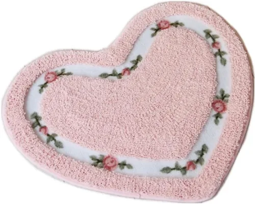Vista 9 de Bonita alfombra de área de flores de rosas en forma de corazón para un baño súper suave, antideslizante, absorbente, alfombra de baño floral Azul