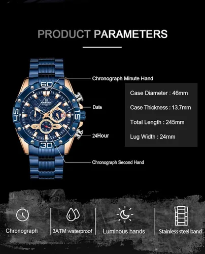 Vista 7 de Naviforce - Reloj de pulsera analógico para hombre con cronógrafo de acero inoxidable