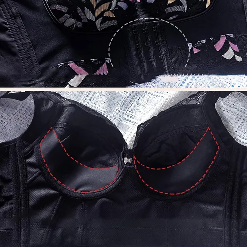 Vista 7 de Ropa interior sexy para mujer, de talla grande, con encaje floral, cómodo, transpirable, brasier inalámbrico para uso diario