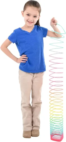 Vista 4 de The Dreidel Company Arco iris de resorte helicoidal cuadrado jumbo, recuerdo de fiesta para niños, 4.75 pulgadas (4.724 in) envuelto individualmente