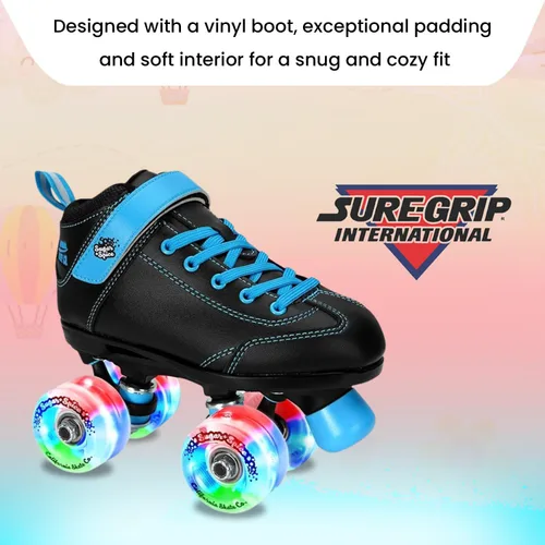 Vista 2 de Sure-Grip Sugar & Spice - Patines de ruedas para niños, botas de vinilo duraderas con acolchado cómodo, cuentan con ruedas iluminadas