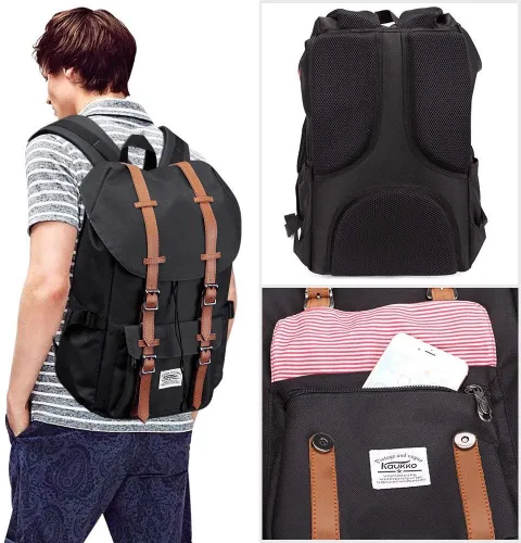 Vista 6 de Kaukko mochila para laptop de 15.6 pulgadas, mochila de viaje, 0-negro(2pc)), EP5-NEW 0-Negro (2 piezas)