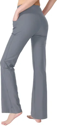 Vista 4 de Keolorn Pantalones de yoga para mujer con corte de bota y bolsillos, cintura alta, pantalones de entrenamiento para yoga