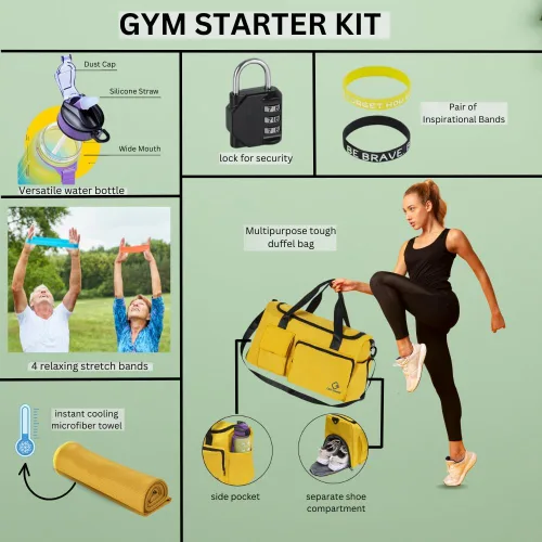 Vista 2 de Superb Symbols Kit de inicio de gimnasio para mujeres y hombres, unisex, con bolsa de gimnasio de 40 litros con bolsa de zapatos y bolsa de lona