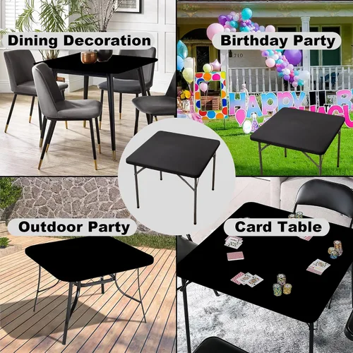 Vista 6 de Mantel cuadrado de elastano ajustable de 34 x 34 pulgadas, mantel elástico plegable para tarjetas de picnic, mantel elástico para mesa de patio
