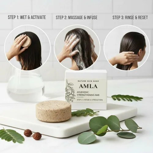 Vista 6 de Nature Skin Shop Barra de champú Amla, fórmula ayurvédica para el crecimiento y la fuerza del cabello, con Shikakai para un cabello más completo