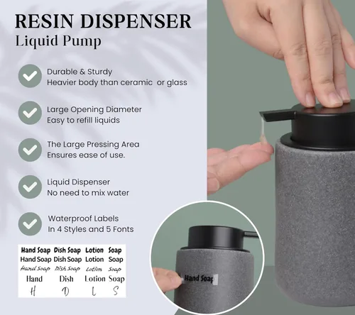 Vista 3 de Clasin Home Dispensador de jabón de manos de resina con bomba fácil de presionar, dispensador de jabón líquido recargable con acabado similar a