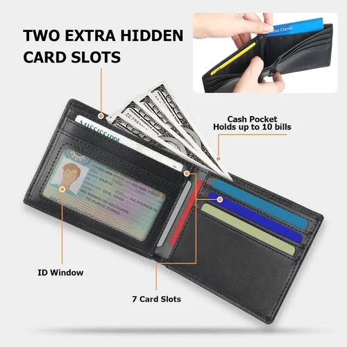 Vista 4 de SIGFYER Billeteras de cuero para hombre, Blifold Slim Cartera para hombre con bloqueo RFID, Negro -, Slim